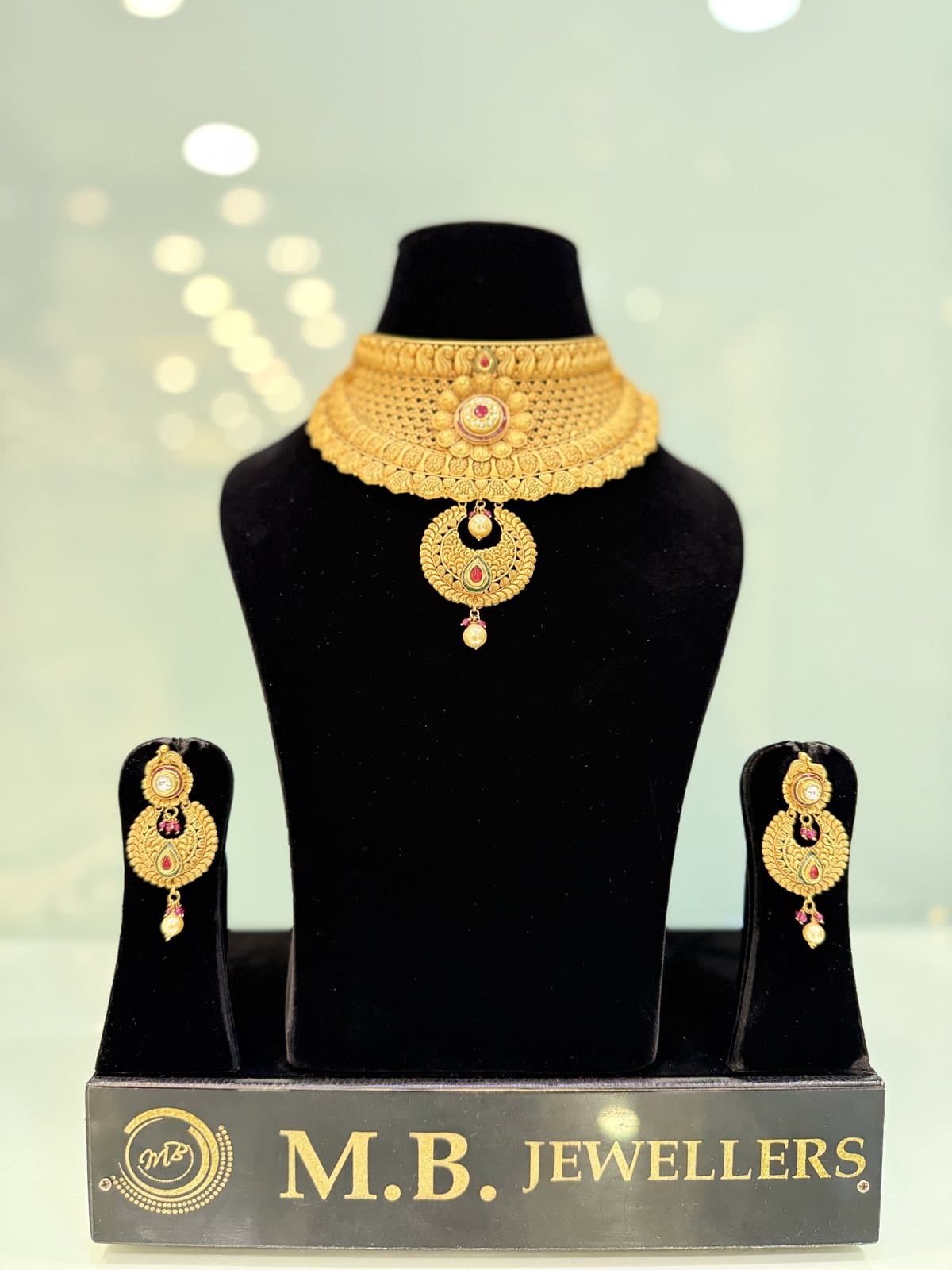 Gold kundan choker set at MB Jewellers, Sikar